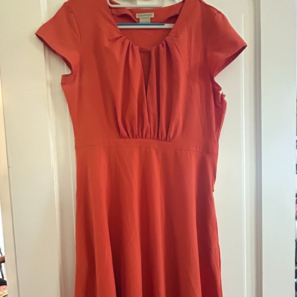 ExOfficio travel dress in a vibrant orange-red, women’s size 10